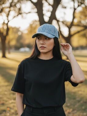 Illuma Blue Denim Rhinestone Baseball Cap